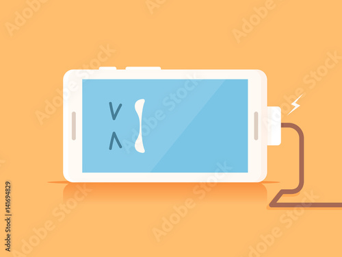 White smartphone cartoon character charging with broken charger