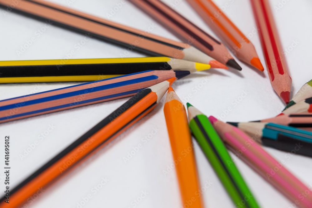 Close-up of colored pencils arranged in a circle Close-up of colored pencils arranged in a circle