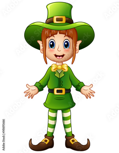 Cartoon girl leprechaun presenting