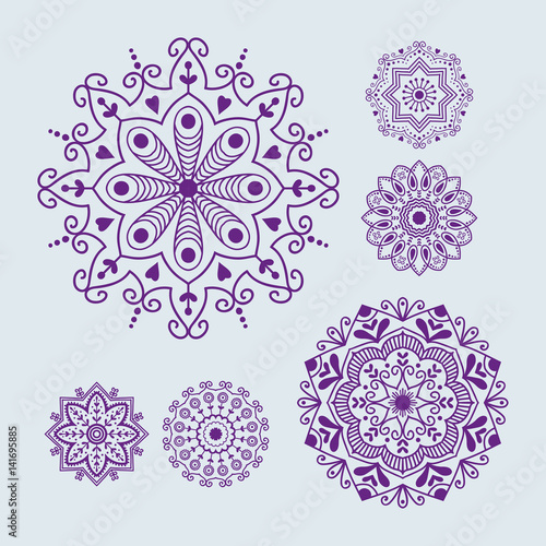 Henna tattoo mehndi flower template doodle ornamental lace decorative element...