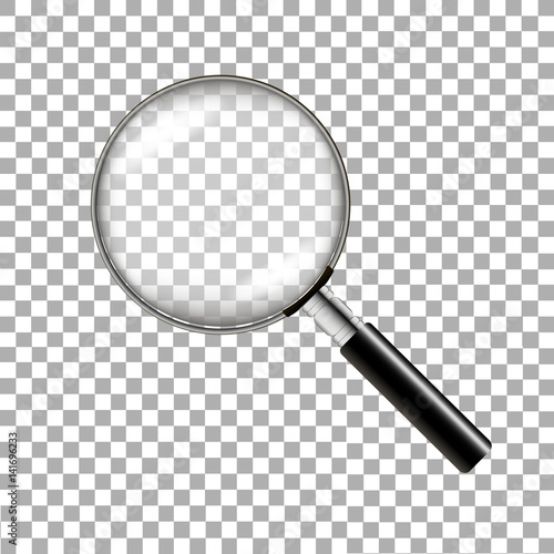 Realistic magnifying glass on transparent background. Vector illustration