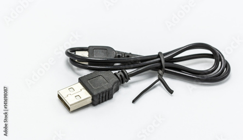  black USB Micro cables. for connection different technology devices isolated on white background. 