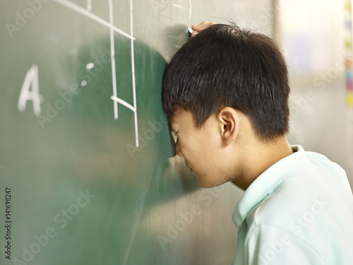 painful asian pupil banging his head on the chalkboard