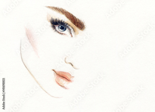 Woman face. Fashion illustration. Watercolor painting