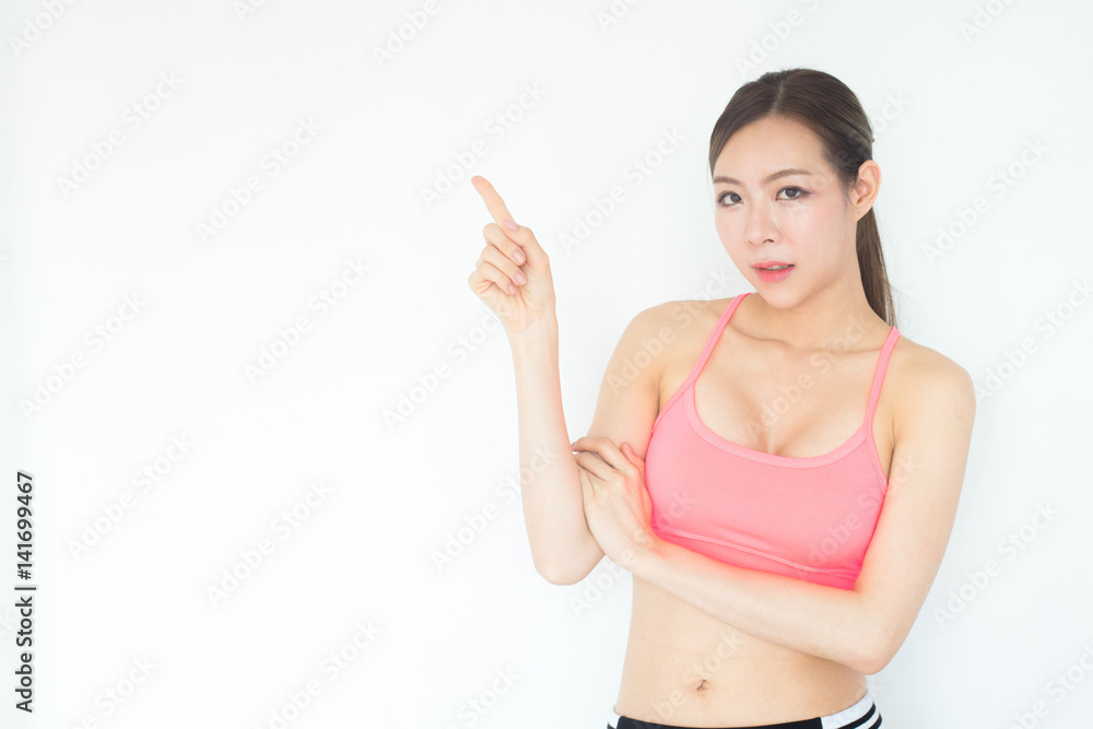 Korean woman fashion set sweet pink sexy girl, sport woman concept., isolated with pink background.