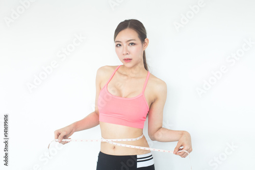 Korean woman fashion set sweet pink sexy girl, sport woman care concept, isolated on white background, 20-30 year old. © Bavorndej