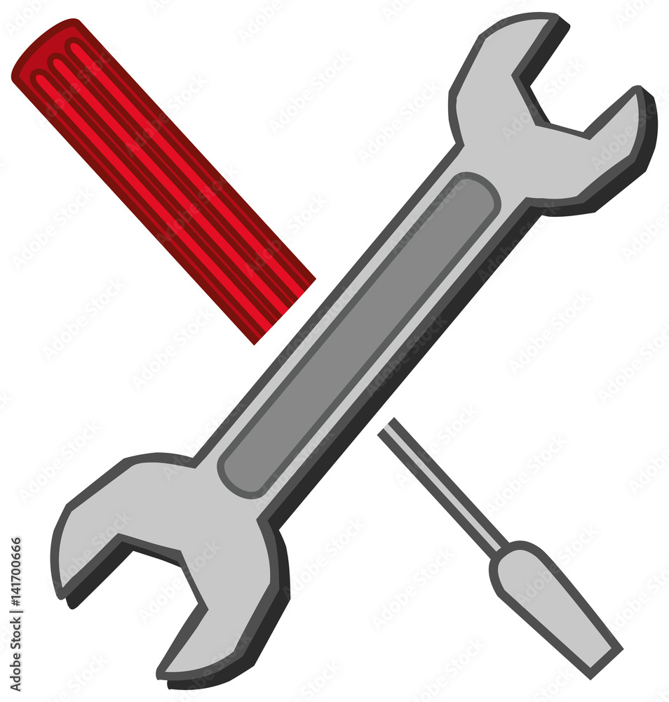 Wrench and screwdriver on white background Wrench and screwdriver on white background
