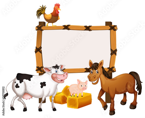 Frame template with animals in the farm
