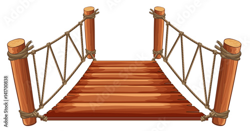 Wooden bridge with rope attached