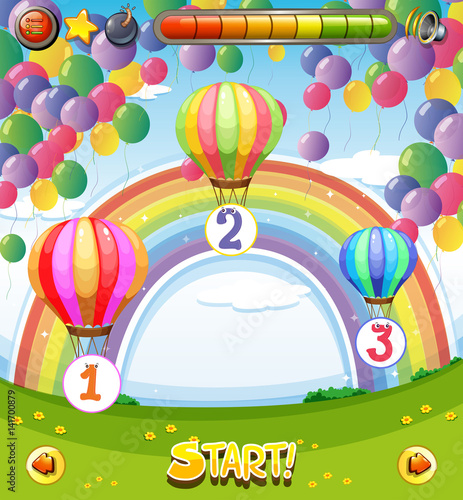 Game template with balloons in the sky background