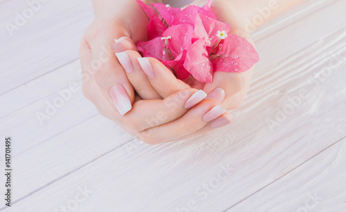 Ombre french manicure with flowers