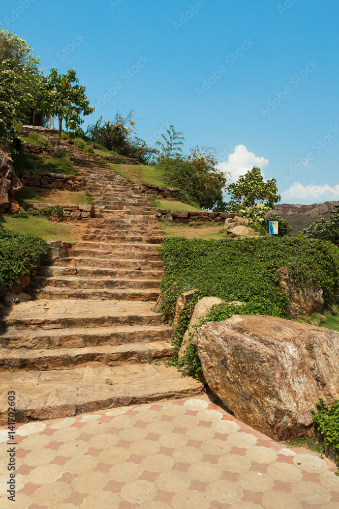 Narrow view of stone staircase at Viewpoint, Kailashgiri, Visakhapatnam, Andhra Pradesh, March 05 2017 Narrow view of stone staircase at Viewpoint, Kailashgiri, Visakhapatnam, Andhra Pradesh, March 05 2017