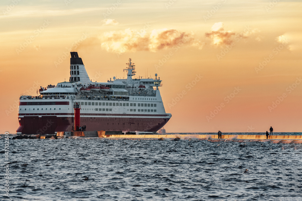 Fototapeta premium Red cruise liner. Passenger ferry sailing from Riga to Stockholm