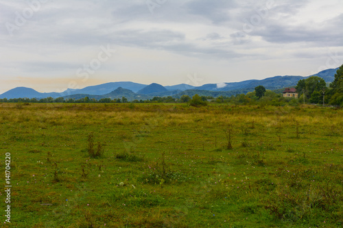 The landscape of fields and mountains in western Ukraine