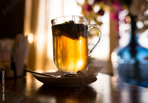 A glass of mint tea in a restaurant