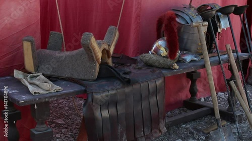 Roman Legionary Equipment. The weapons and the armour. The Roman legionary fortified camp photo