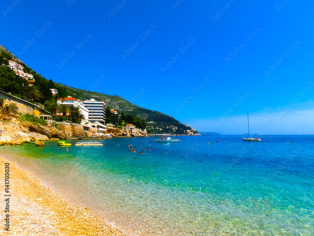 Dubrovnik, Croatia - Tourists on beach Banje