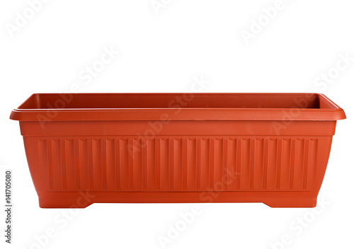 Long, empty flowerpot isolated on white background.
