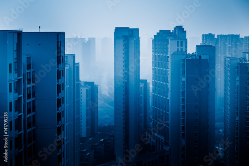 view of Hong Kong apartment block in China.