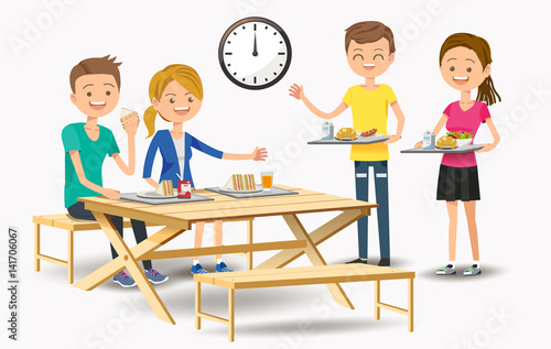 Eating with new friends at the cafeteria. Friendship Creation in Educational Institutions.