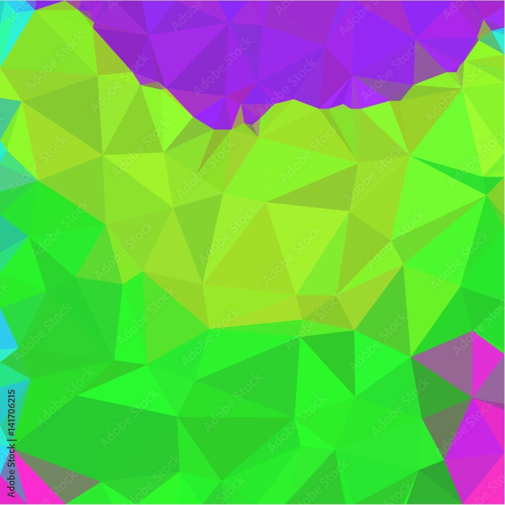 Obraz premium Abstract background of small triangles of polygon blue and yellow and green and pink fragments of sharp flowers and leaves throughout the drawing