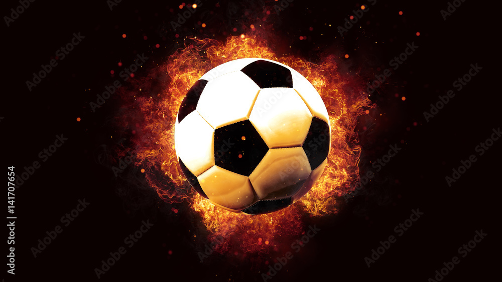 Fototapeta premium football ball soccer on fire flames explosion burning