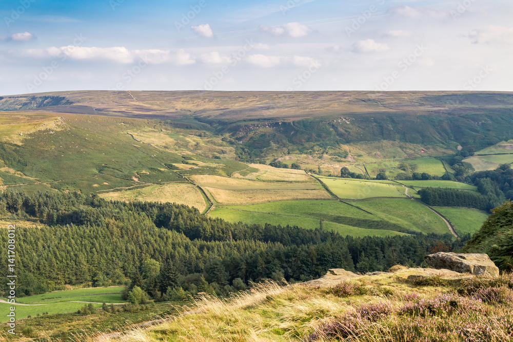 View across the North York Moors from Cleveland Way between Clay Bank and Wainstones, near Stokesley, North Yorkshire, UK