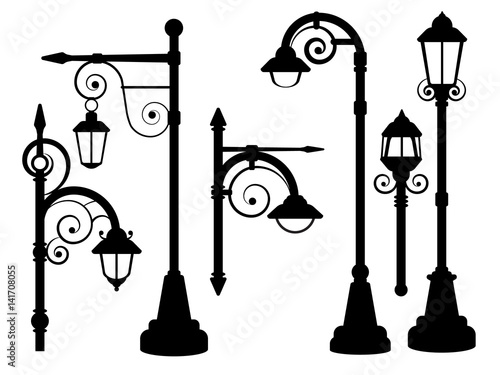 Street lamp, road lights vector silhouettes