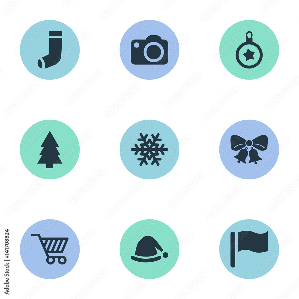 Vector Illustration Set Of Simple New Year Icons. Elements Photography