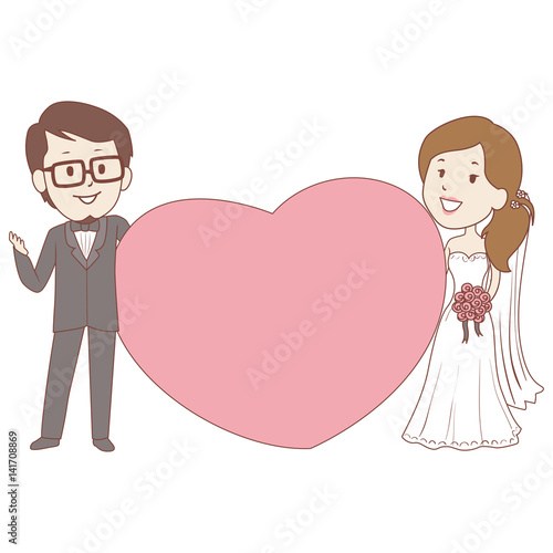 Vector Illustration of Bride and Groom Holding a Big heart frame