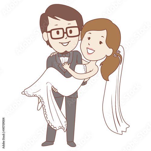 Vector Illustration of Groom carrying his Bride