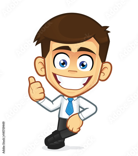 Businessman leaning on an empty block