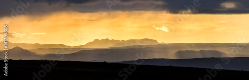 Colorful sunset over mountains. Fantastic view of icelandic landscape. Iceland.