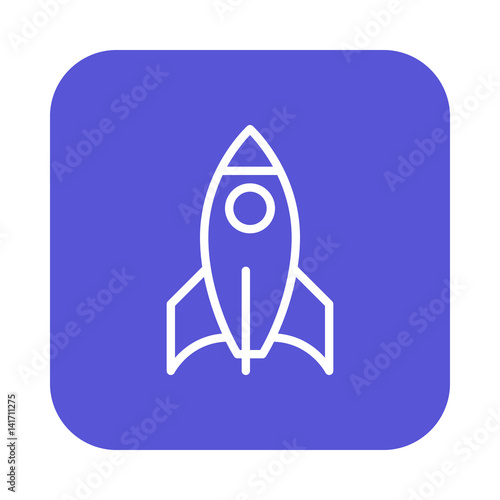 Rocket flat line icon, linear vector sign on colorful rounded square button isolated on white. Startup symbol, logo illustration. Flat design, pixel perfect