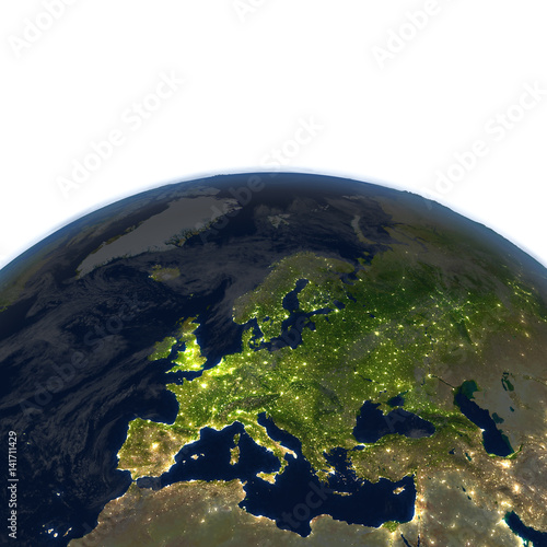 Europe at night on planet Earth