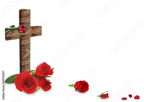 red rose and  cross on white background
