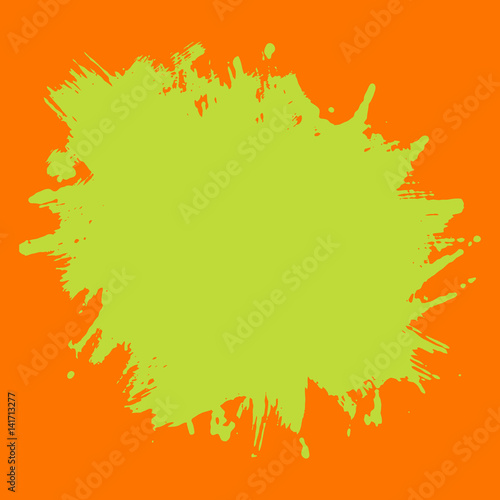 Print Template Green Neon Splash on Orange Background