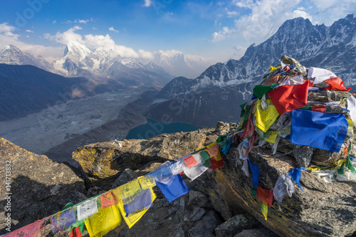 Prayer flag on top of Gokyo Ri, Himalaya range, Everest region, Nepal