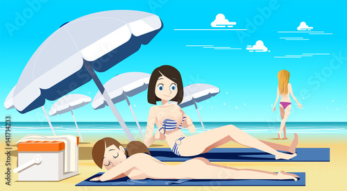 Permanentemente Ir a caminar penitencia Women sunbathing on nude beach. Men are not permitted. Creating a tan skin.  Travel Beauty. Sexy and beautiful. vector de Stock | Adobe Stock