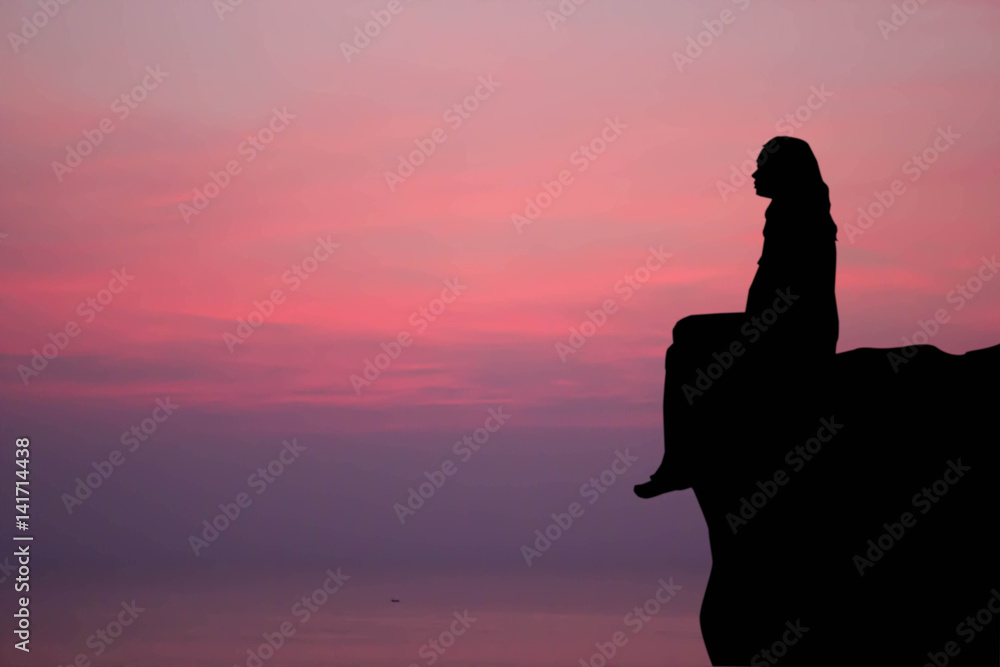 silhouette of lonely woman
