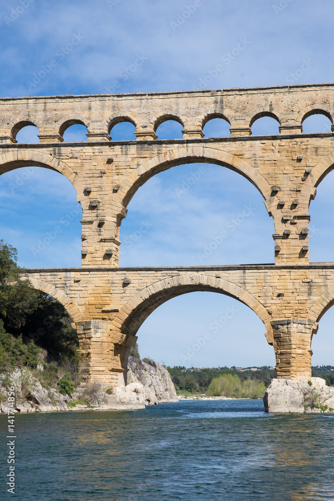 Pont du Gard, aqueduct, view with the Gardon river