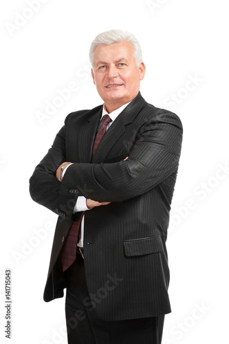 Senior man on white background