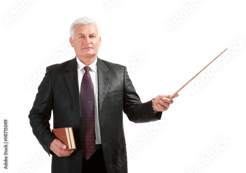 Senior man with pointer on ...