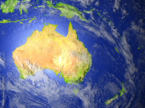 Australia and New Zealand on realistic model of Earth
