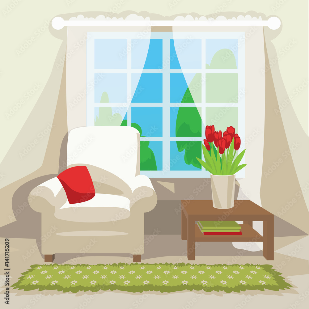 Spring room interior. Vector illustration. Scene for your artwork ...