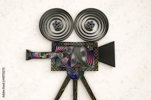 3D illustration of paper swirl movie camera