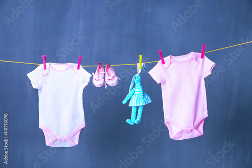 Clothesline with hanging ba...