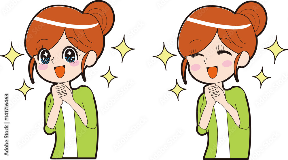 歓喜する少女漫画風の女性のイラスト Stock Vector Adobe Stock