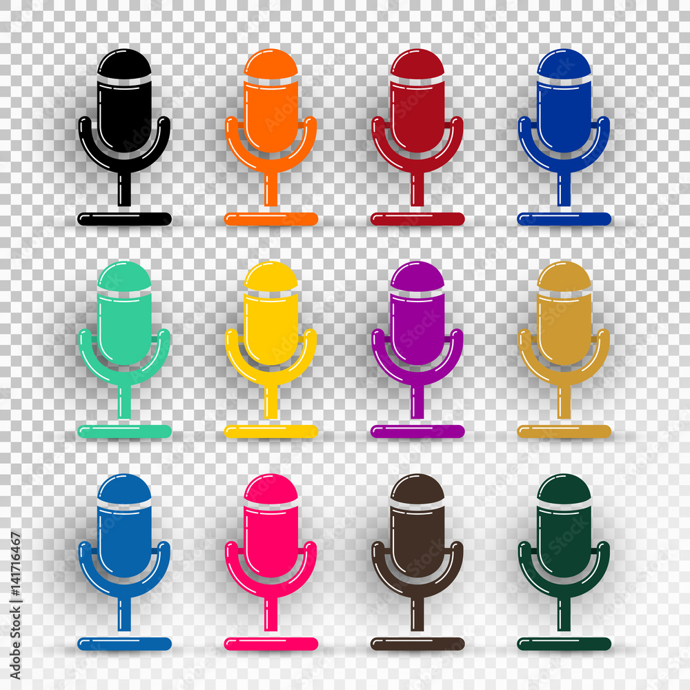 Microphone icon set. Vector illustration. Isolated on transparent background Microphone icon set. Vector illustration. Isolated on transparent background