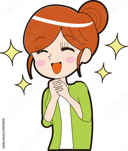歓喜する少女漫画風の女性のイラスト
